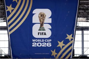 Foto de banner com logo oficial da copa do mundo de 2026